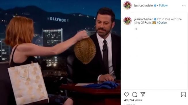 Bawa Durian ke Acara Jimmy Kimmel, Jessica Chastain Ngaku Doyan