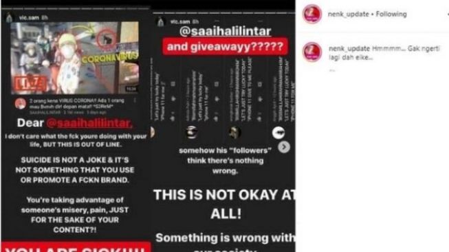 Konten YouTube Saaih Halilintar bahas virus corona kena nyinyir [Instagram/@nenk_update]