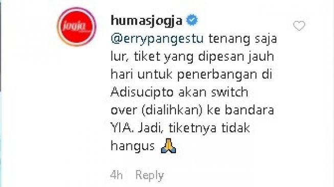 Unggahan Pemda DIY soal pemindahan penerbangan ke YIA - (Instagram/@humasjogja)