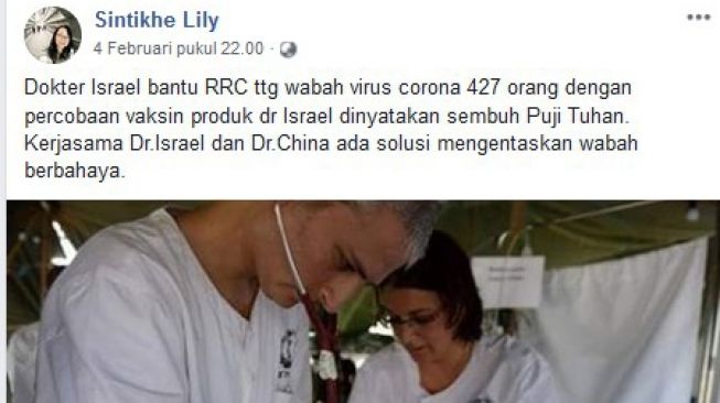 CEK FAKTA: Dokter Israel Berhasil Sembuhkan 427 Pasien Virus Corona China?