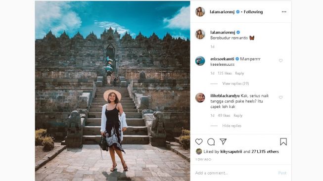 Marion Jola di Candi Borobudur - (Instagram/@lalamarionjolamj)