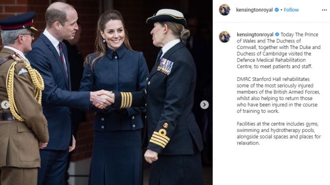 Pangeran William dan Kate Middleton. (Instagram/@kensingtonroyal)
