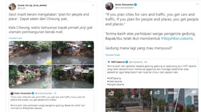 Anis Baswedan pamer wajah baru Jakarta, Jubir PSI ingatkan soal Ciliwung (twitter @Uki23 dan @aniesbaswedan)