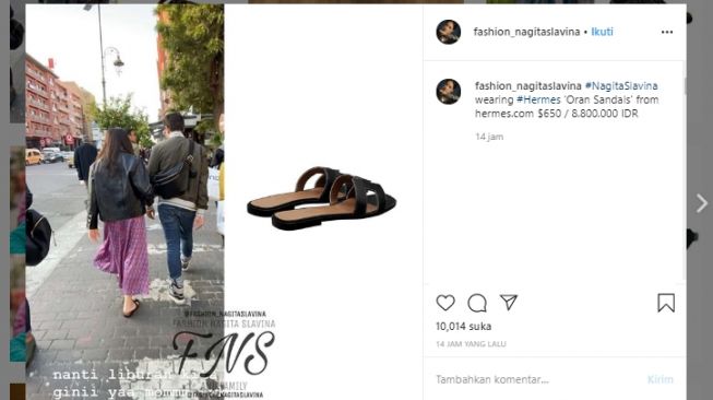 Harga sandal Nagita Slavina. (Instagram/@fashion_nagitaslavina)