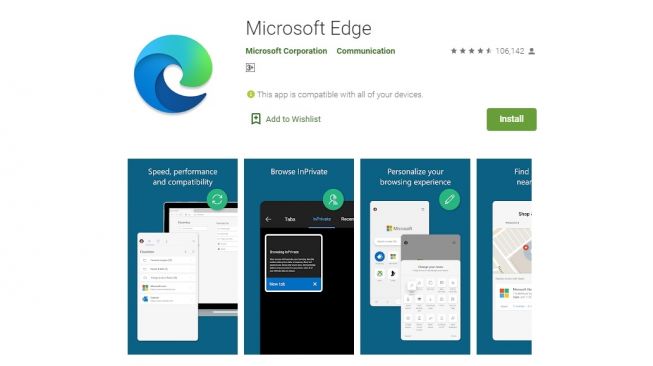 Pemblokir Iklan Terbaik di Android Versi Februari 2020, Microsoft Edge. [Google Play Store]
