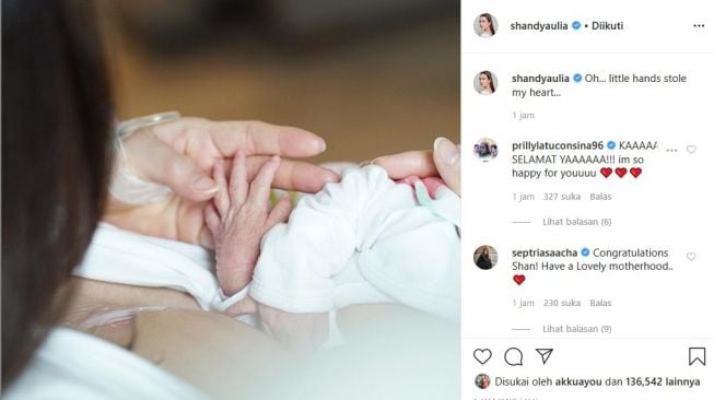 Shandy Aulia umumkan kelahiran anak pertamanya. [Instagram]