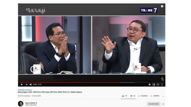 Fadjroel Rachman dan Fadli Zon di Mata Najwa berjatuk "Menangkis ISIS" (Screenshot Youtube Najwa Shihab)