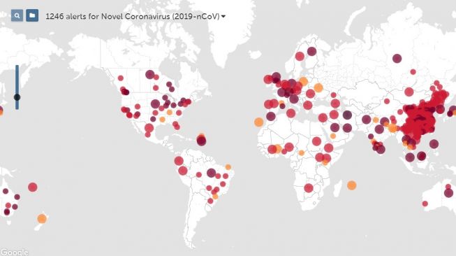 Situs melacak penyebaran Virus Corona, Health Map. [Health Map]