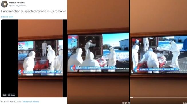 Paramedis jatuhkan pasien diduga cena Virus Corona dari tandu (twitter @marcus_valentin)