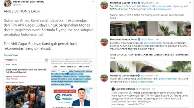 Gubernur DKI Jakarta Anies Baswedan dituding bohong dapat izin Formula E dari Tim Ahli Cagar Budaya [twitter]