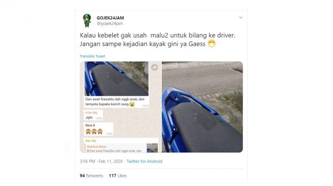 Cerita pengemudi ojol. [Twitter]