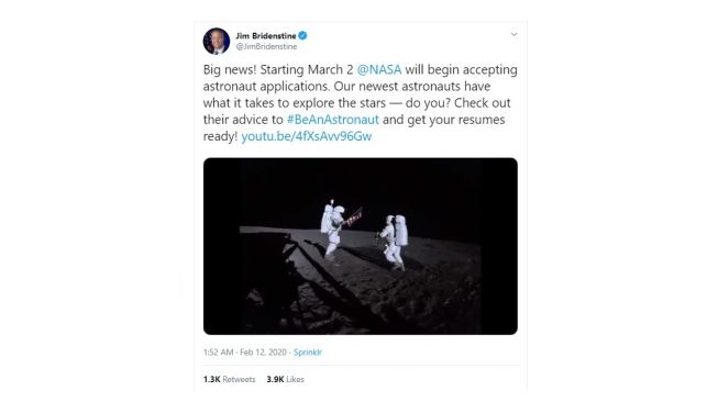 Postingan NASA perekrutan astronot baru. [Twitter]