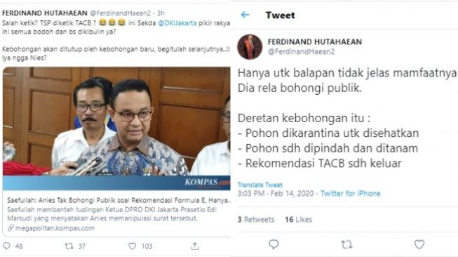 Ferdinand Hutahaean sebutkan deretan kebohongan Anies Baswedan (twitter/@FerdinandHaean2)