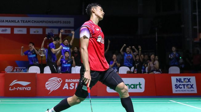 Pebulutangkis tunggal putra Jonatan Christie gagal menyumbang poin bagi tim beregu putra Indonesia saat menghadapi Malaysia di babak final Badminton Asia Team Championships (BATC) 2020, Minggu (16/2/2020).[dok. PBSI]