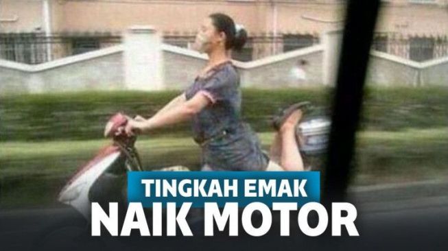 Kocak! Tingkah Lucu Emak-Emak Naik Motor Ini Bikin Geleng Kepala