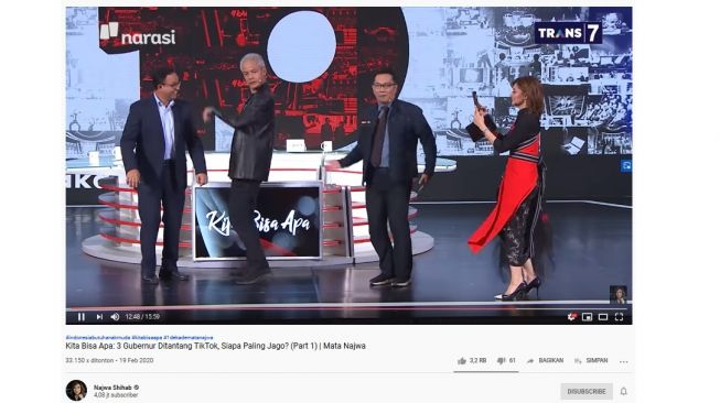 Viral TikTok Gubernur Ganjar, Ridwan Kamil dan Anies Baswedan (Screenshot Youtube Najwa Shihab)