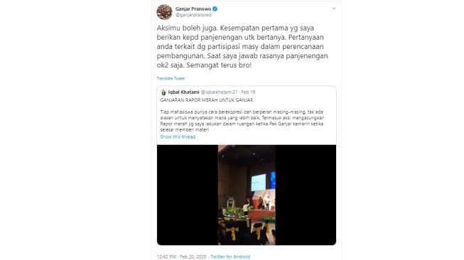 Viral video Ganjar Pranowo dapat rapor merah dari demonstran (twitter/@ganjarpranowo)