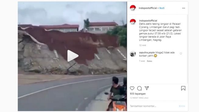 Viral Video Tebing Longsor di Palasari Garut (instagram @indopostofficial)