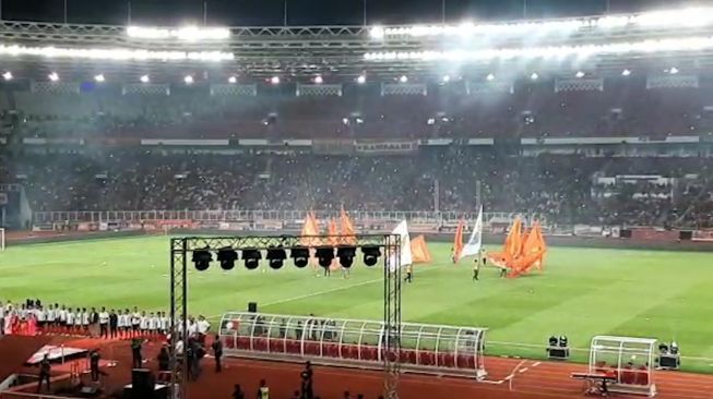 Launching jersey dan skuat Persija Jakarta untuk musim 2020 di Stadion Utama Gelora Bung Karno (SUGBK), Senayan, Jakarta, Minggu (23/2/2020) malam. (Suara.com/Adie Prasetyo Nugraha)