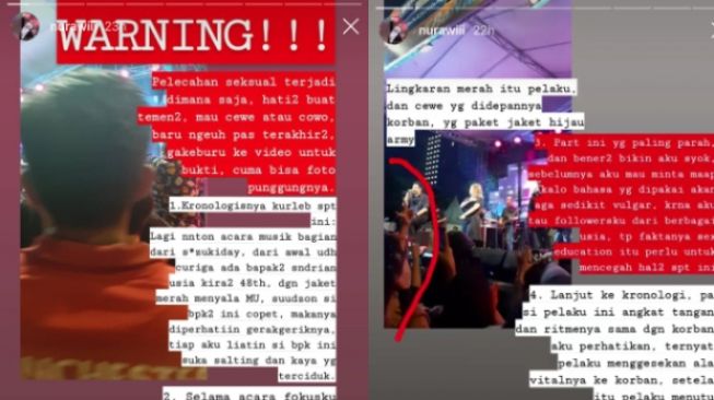 Pria lecehkan wanita saat nonton konser musik. (Instagram/@nurawiii)