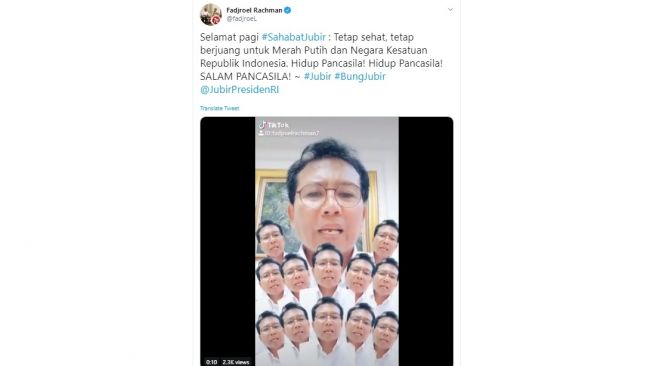 Video Tiktok Fadjroel ajak berjuang untuk Merah Putih (twitter/@fadjroeL)