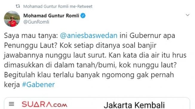 Guntur Romli soal banjir Jakarta (Twitter/gunromli)