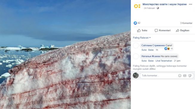 Salju darah di Antartika. [Facebook/    ]