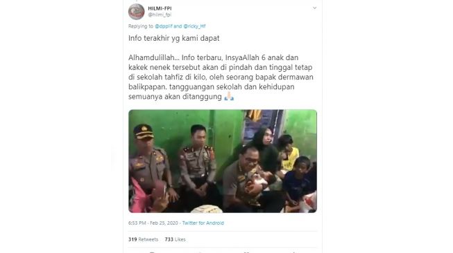 Nasib 6 anak di Balikpapan yang jadi yatim piatu dalam sehari (twitter/hilmi_fpi)