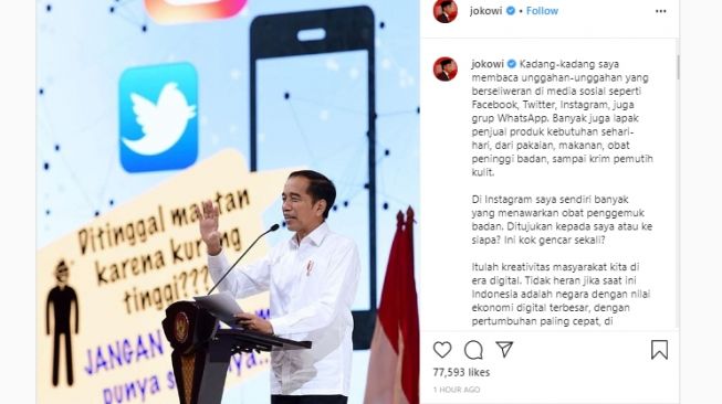 Ditawari Obat Penggemuk Badan di Instagram, Jokowi: Masyarakat Kita Kreatif