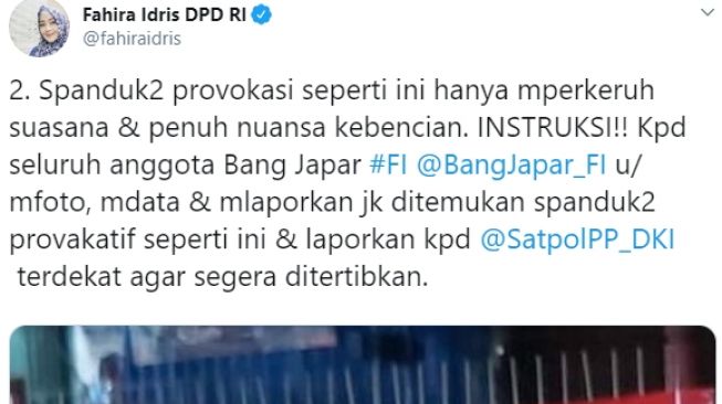 Bidik layar soal cuitan Fahira Idris. (Twitter).