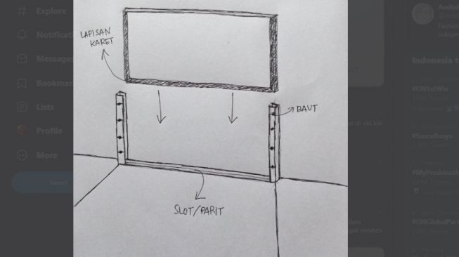 Skema teknologi sederhana pembuatan pintu air penahan banjir. (Twitter/@dinidini).