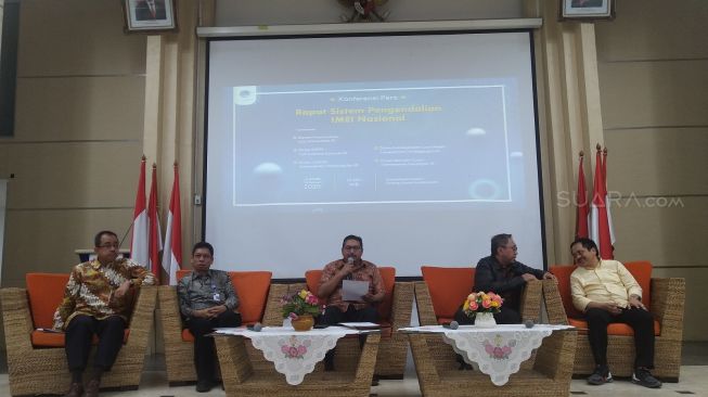 Jumpa pers pengaturan IMEI bertajuk Rapat Sistem Pengendalian IMEI Nasional di Jakarta, Jumat (28/2/2020). [Suara.com/Tivan Rahmat]
