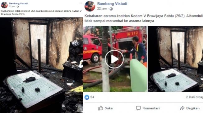 Al-Quran utuh setelah delapan Rumah Dinas Pomdam V Brawijaya Surabaya kebakaran (Facebook Bambang Vistadi)