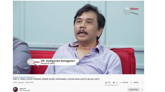 Syahganda Nainggolan dalam video di realita TV (Screenshot YouTube realita TV)