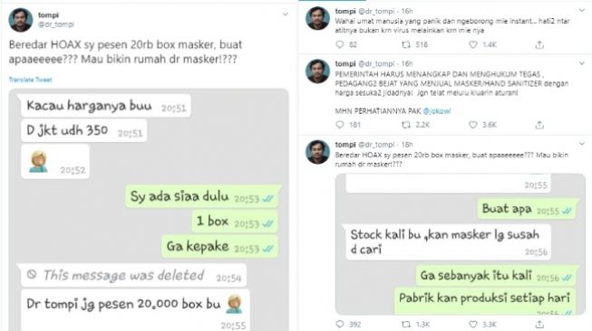 Heboh Masker Mahal, Tompi Jadi Sasaran Hoaks (twitter/@dr_tompi)