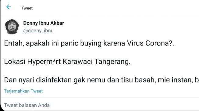 Warganet protes panic buying (Twitter/Donny_ibnu)