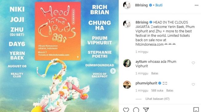 Line up konser Head In The Clouds Music and Arts Festival di Jakarta [Instagram/@88rising]