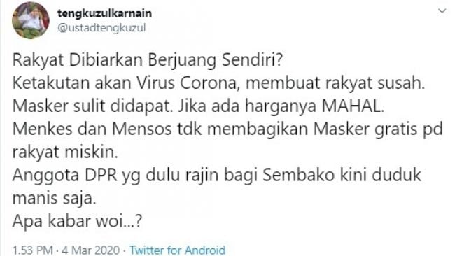 Tanggapan Tengku Zul (Twitter/ustadtengkuzul)