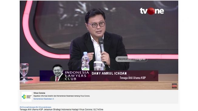 Tenaga Ahli Utama Kantor Staf Presiden (KSP) Dany Amrul Ichdan di ILC tvOne, Selasa (3/3/2020). (Screenshot Indonesia Lawyers Club)