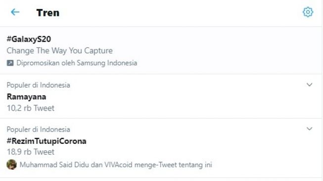 Heboh tagar #RezimTutupiCorona (Twitter)