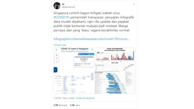 Penanganan Virus Corona Singapura. [Twitter]