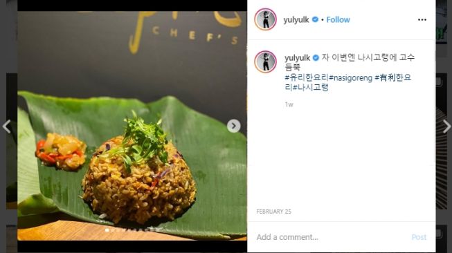 Yuri SNSD masak nasi goreng khas Indonesia. (Instagram/@yulyulk)