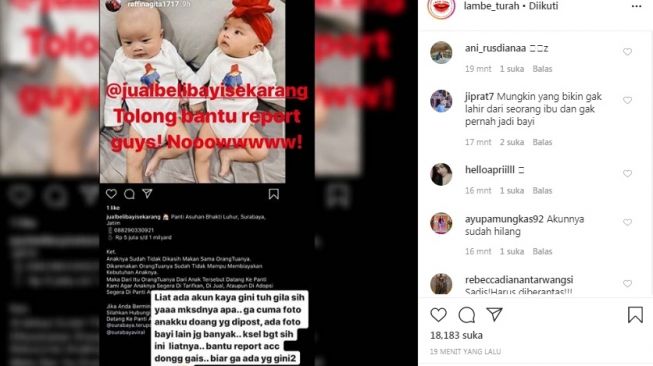 Foto Bayi Syahnaz Sadiqah Dicatut Akun Jual Beli Anak  