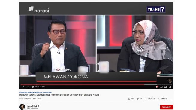 Moeldoko dan Nihayatul Wafiroh dalam Mata Najwa (Screenshot Youtube Najwa Shihab)