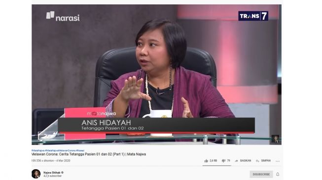 Anis Hidayah, tetangga warga Depok yang positif virus corona (Screenshot YouTube Najwa Shihab)