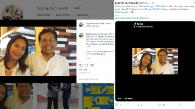 Foto Fadjroel Rachman bersama Tara Basro (Instagram dan Twitter Fadjroel Rachman)