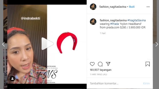 Harga bando Nagita Slavina. (Instagram/@fashion_nagitaslavina)