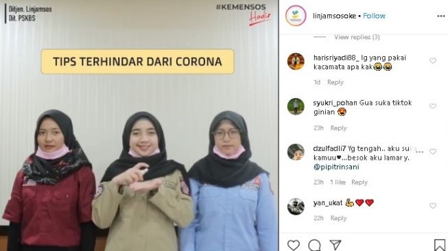 Video TikTok pegawai Kemensos cegah virus corona. (Instagram/@linjamsosoke)