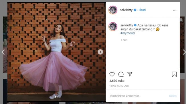 Gaya Selvi Kitty pakai rok tutu pink. (Instagram/@selvikitty)