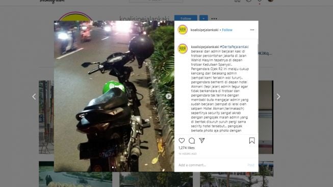 Tidak Terima Ditegur saat Bermotor di Trotoar, Pengojek ini Marah-marah